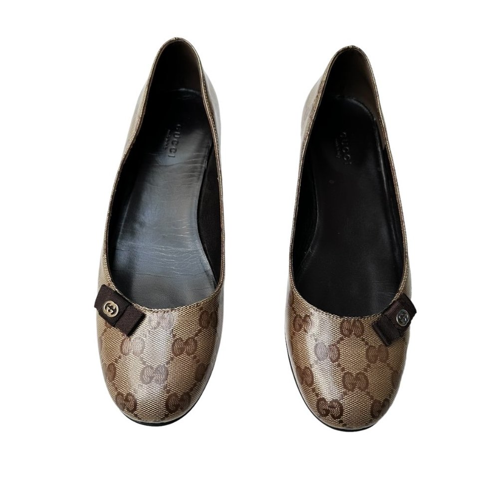 Gucci Brown GG Canvas Logo Ballet Flats